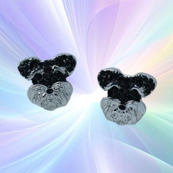 Adorable Rhinestones Schnauzer DOG Stud Earrings - Picture 4 of 5
